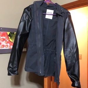 utility jacket with leather sleeves